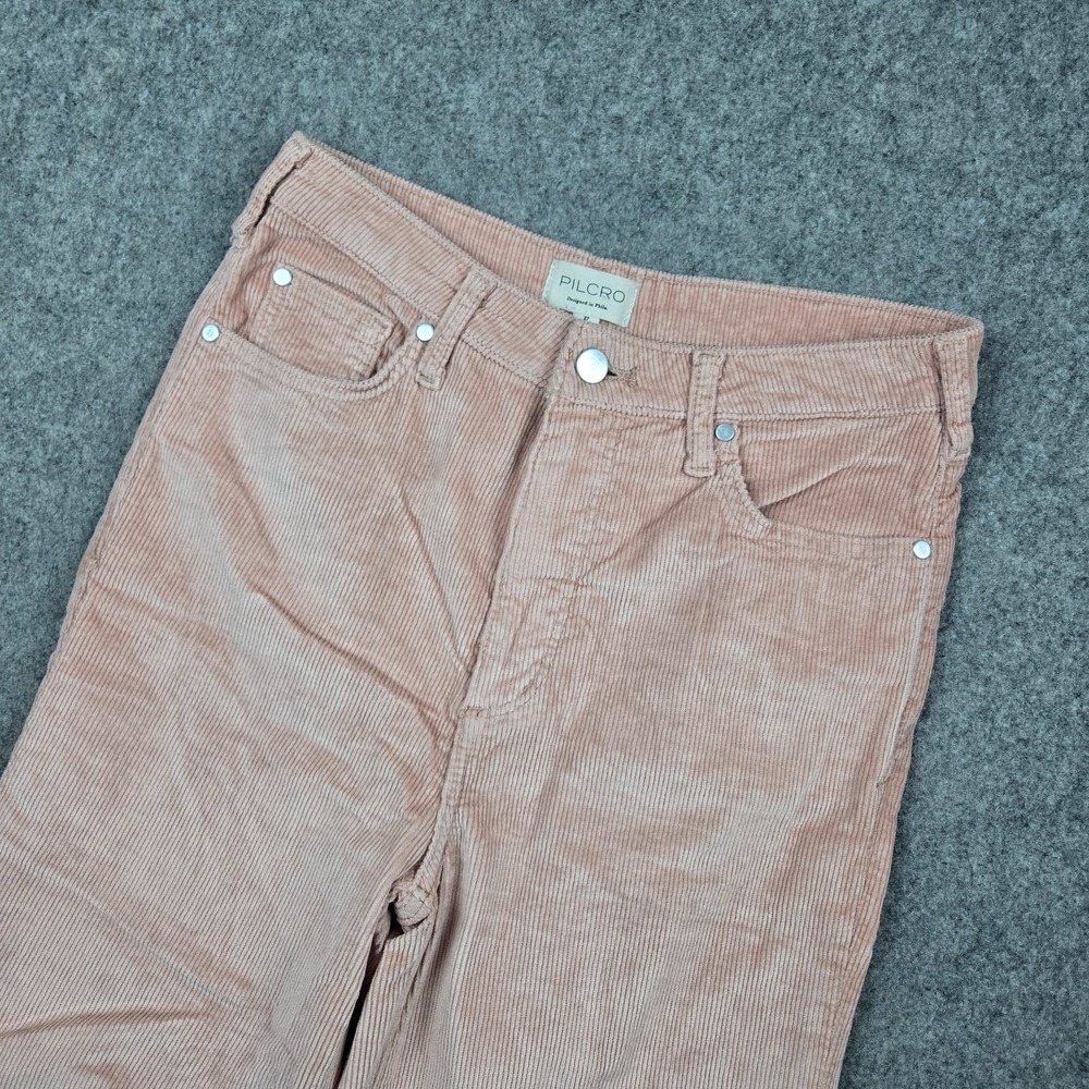 Pilcro Corduroy Pants Womens 27x25 Scotty Cuffed High Rise Straight Leg Rose - Picture 2 of 11